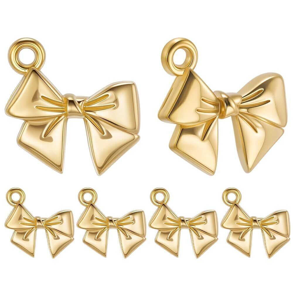 5097 1 Box 20Pcs Bow Charms for Jewelry Making 18K Gold Plated 304